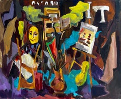 Artist Studio Interior with Easels Portraits and Painting Tools French Modernist