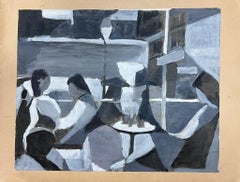 Black and White Figures In Restaurant French 20th Century Modernist Painting