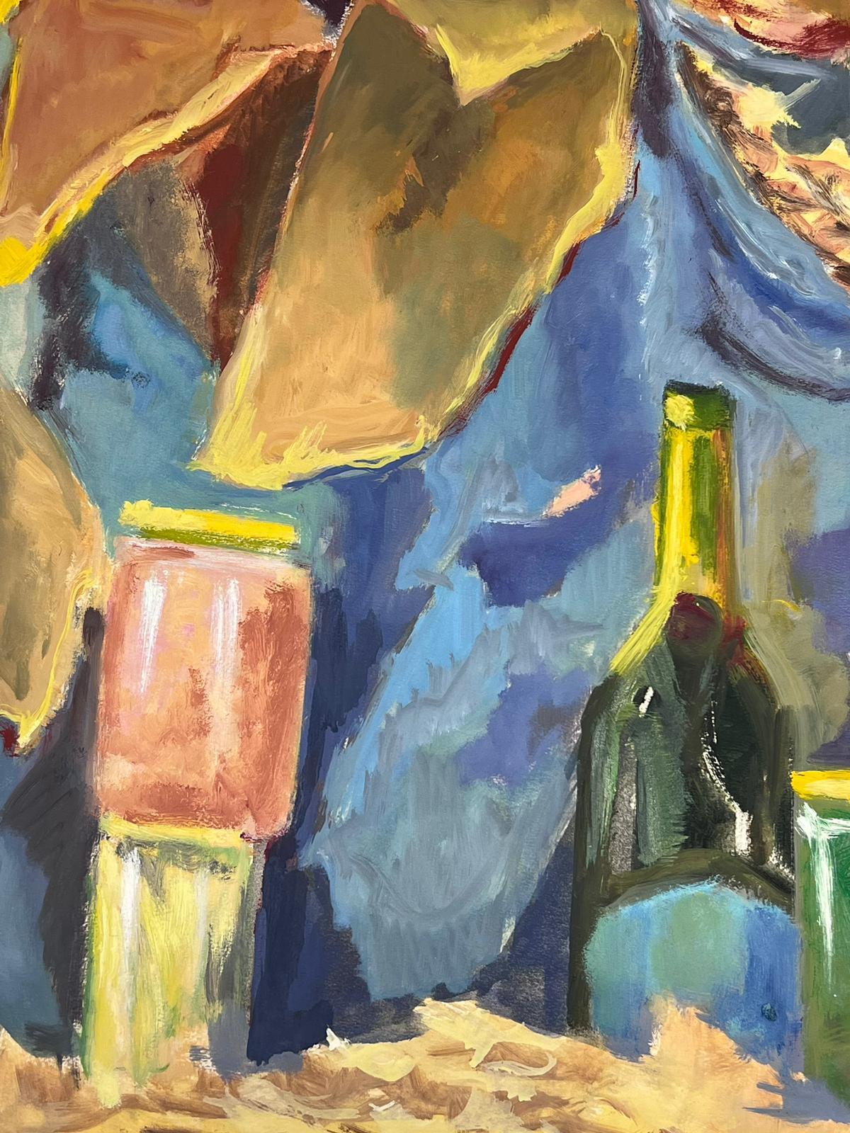 Champagne Bottles 1970's French Still Life Modernist Painting For Sale 1