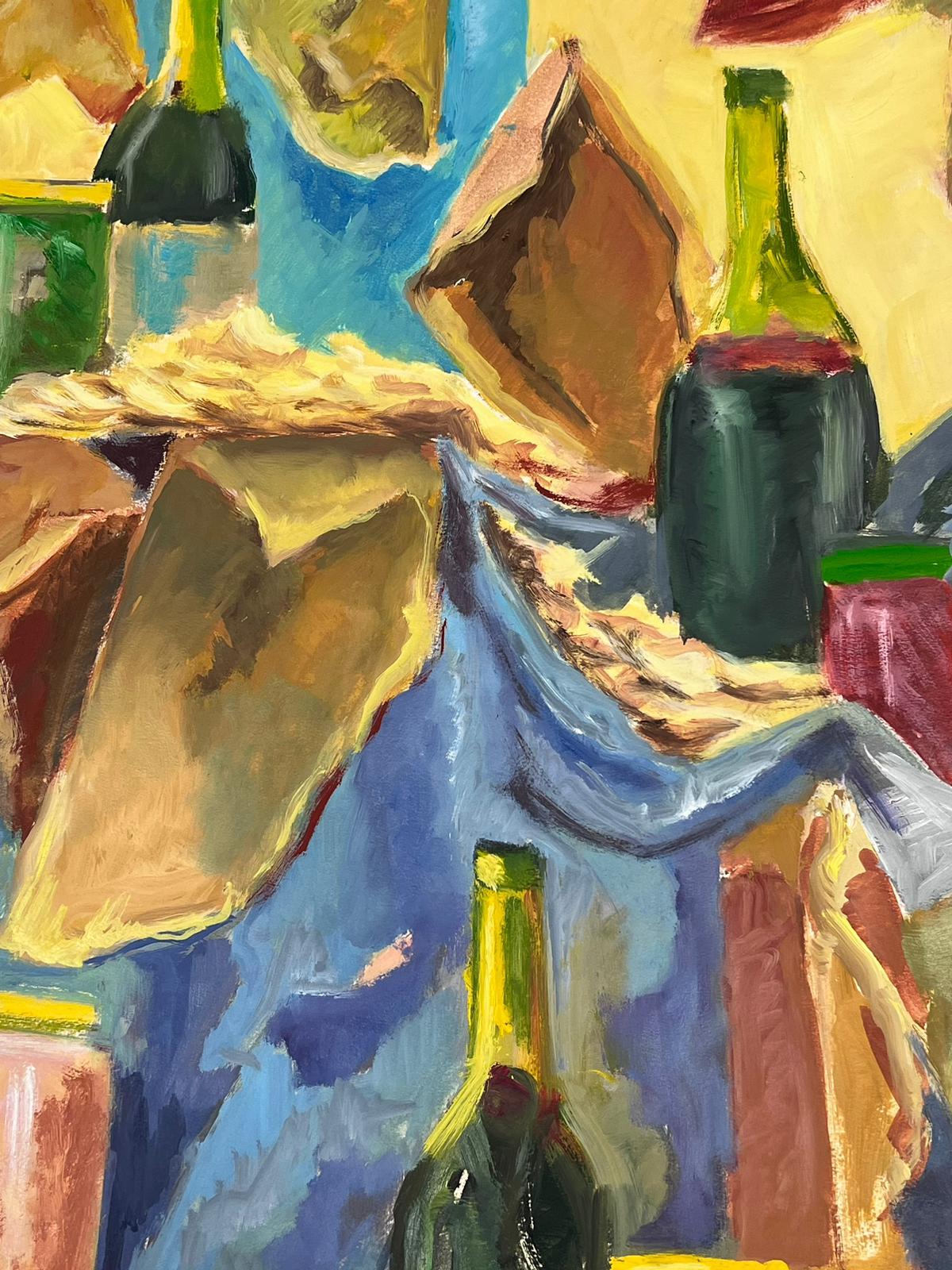 Champagne Bottles 1970's French Still Life Modernist Painting For Sale 2