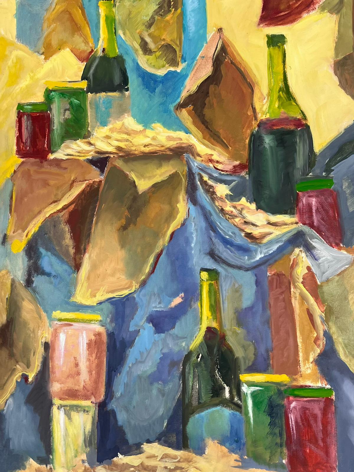 Champagne Bottles 1970's French Still Life Modernist Painting For Sale 3