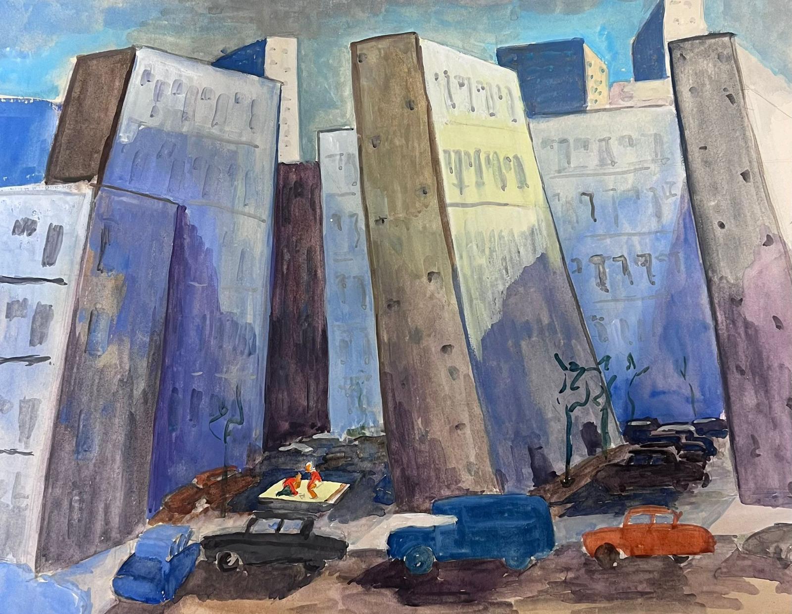 Les gratte-ciel
par Guy Nicod
(Français 1923 - 2021)
aquarelle sur papier d'artiste, non encadrée
estampillé au verso
peinture : 14.5 x 19 pouces
provenance : succession d'artistes, France
état : très bon et sain