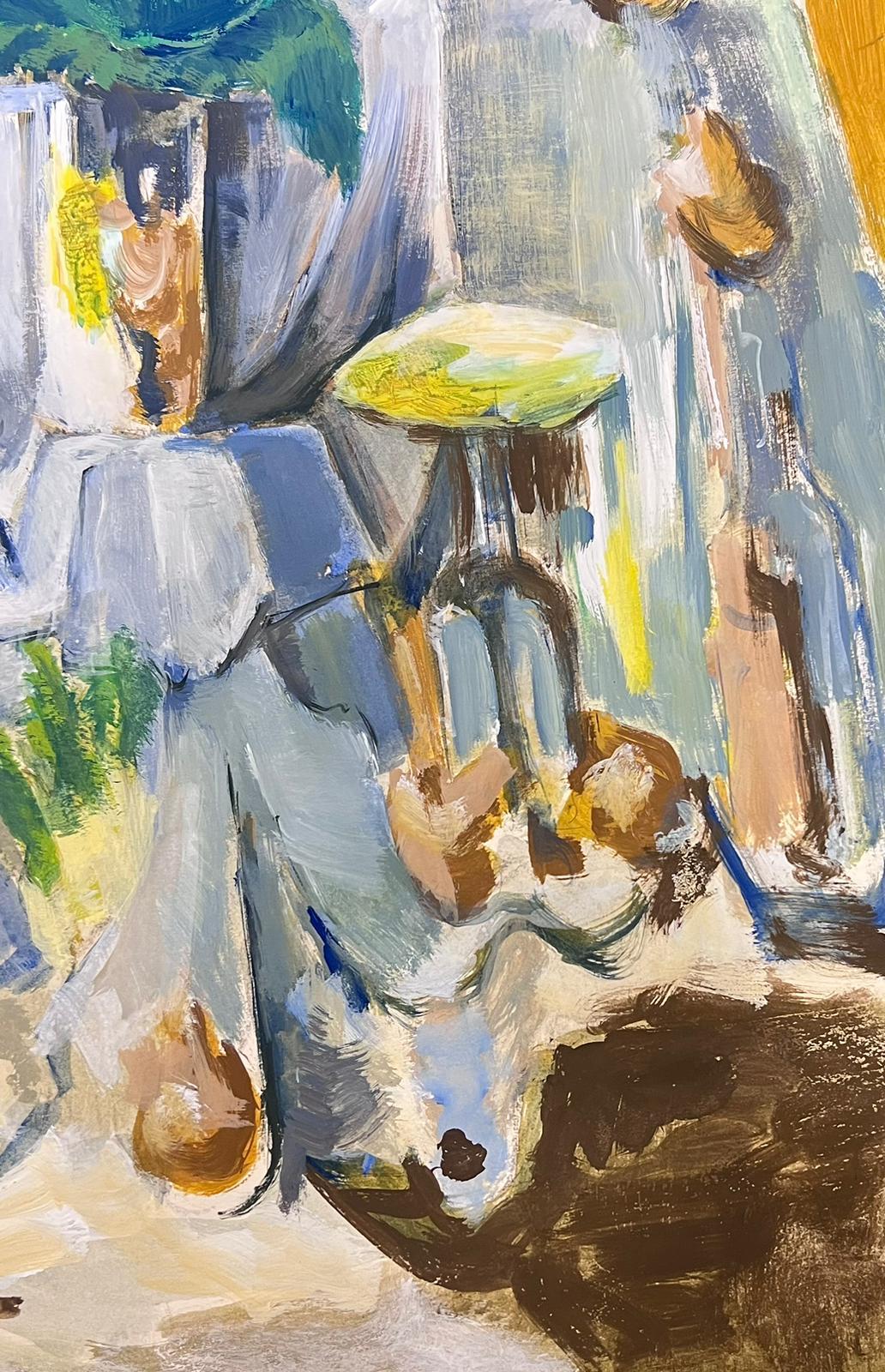 Französisches modernistisches drapiertes Tischtuch des 20. Jahrhunderts, Stillleben mit Zwiebeln – Painting von Guy Nicod
