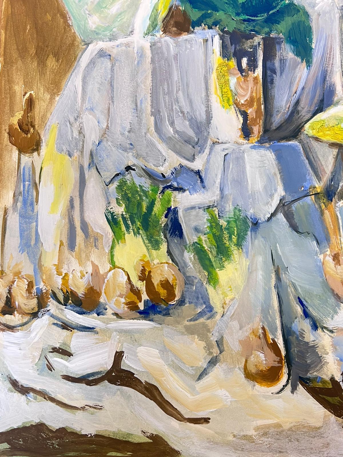 Französisches modernistisches drapiertes Tischtuch des 20. Jahrhunderts, Stillleben mit Zwiebeln (Moderne), Painting, von Guy Nicod