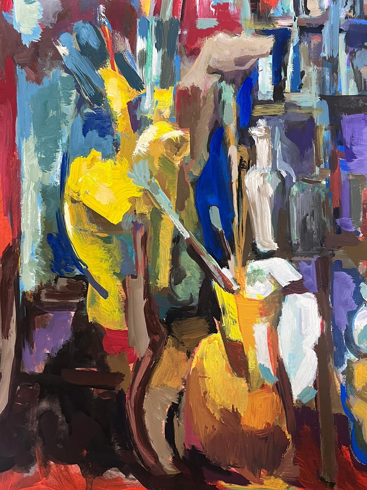 Französisches modernistisches Gemälde des 20. Jahrhunderts, Künstler, Malerei und Malwerkzeuge, Stillleben (Moderne), Painting, von Guy Nicod