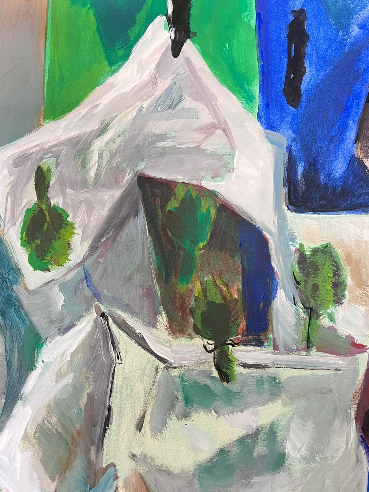 Französisch 20. Jahrhundert Modernist Malerei Helle Farbe Innenraum Abstrakt (Moderne), Painting, von Guy Nicod
