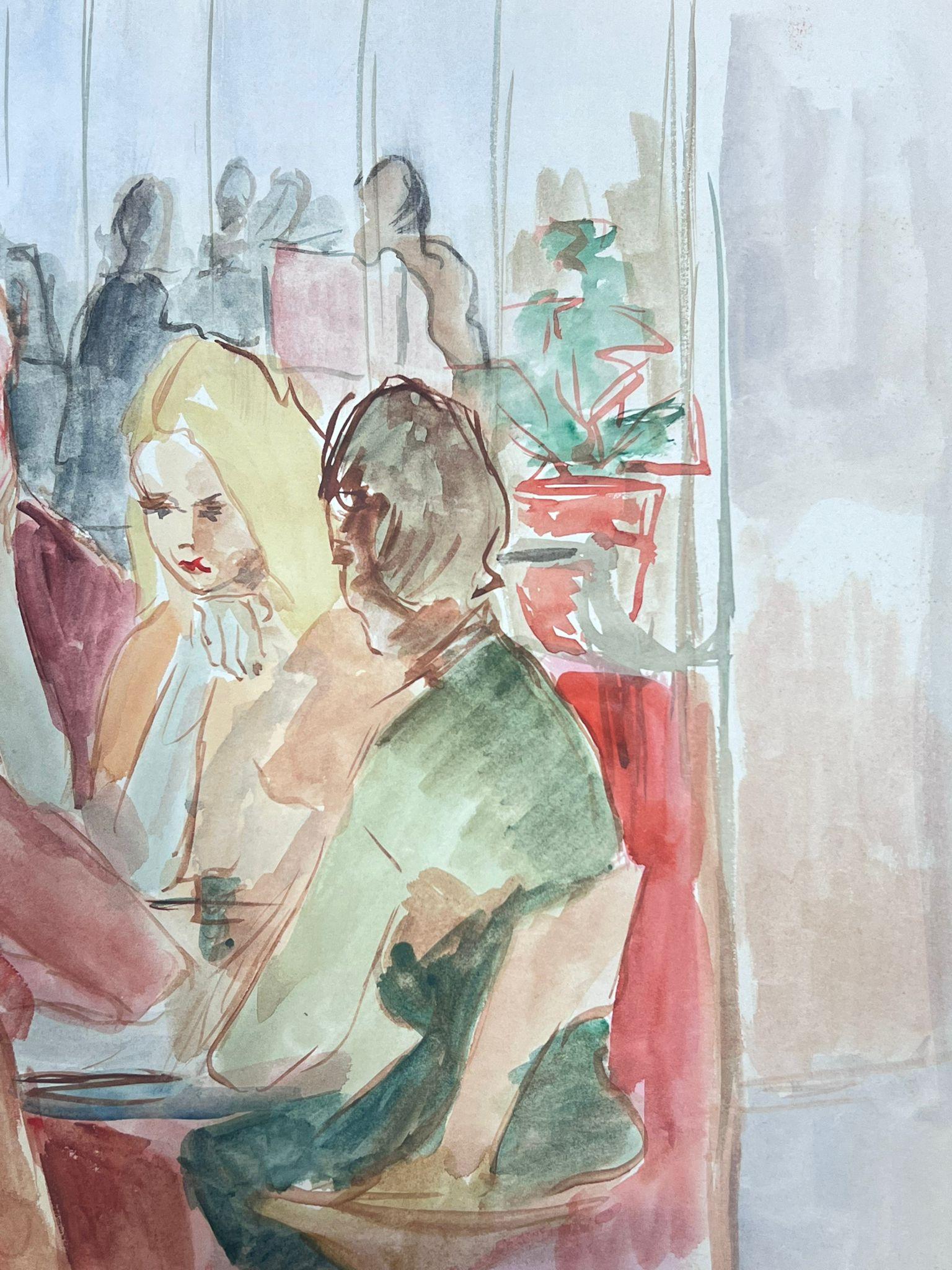 French 20th Century Modernist Painting Female Figures Gossiping Watercolour For Sale 1