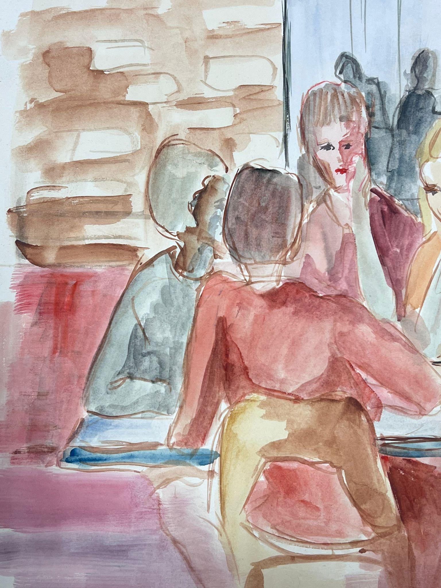 French 20th Century Modernist Painting Female Figures Gossiping Watercolour For Sale 2