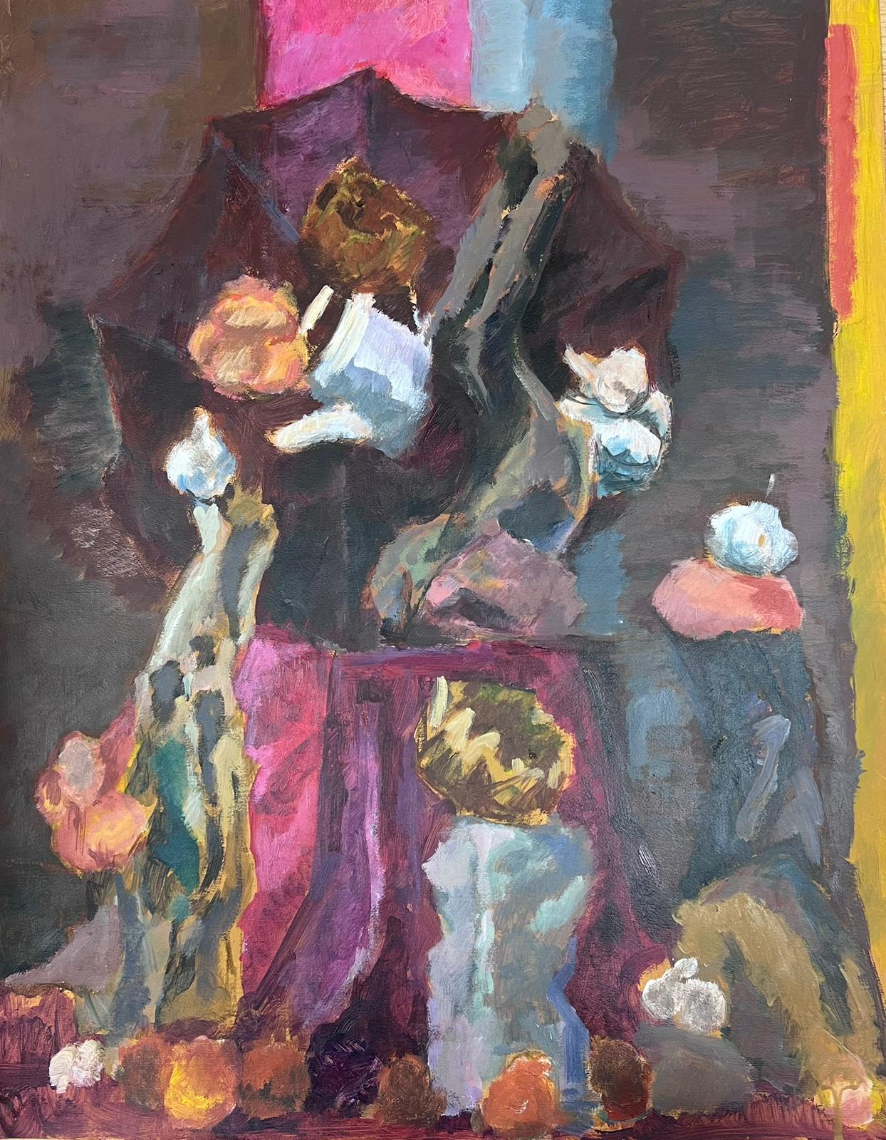 Französisch 20. Jahrhundert Modernist Malerei Interieur Objekte Lila Farben im Angebot 1