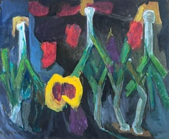 Vintage French 20th Century Modernist Painting Leeks and Pepper Abstract