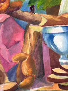 Peinture moderniste française du 20e siècle Nature morte Croissants et Baguettes