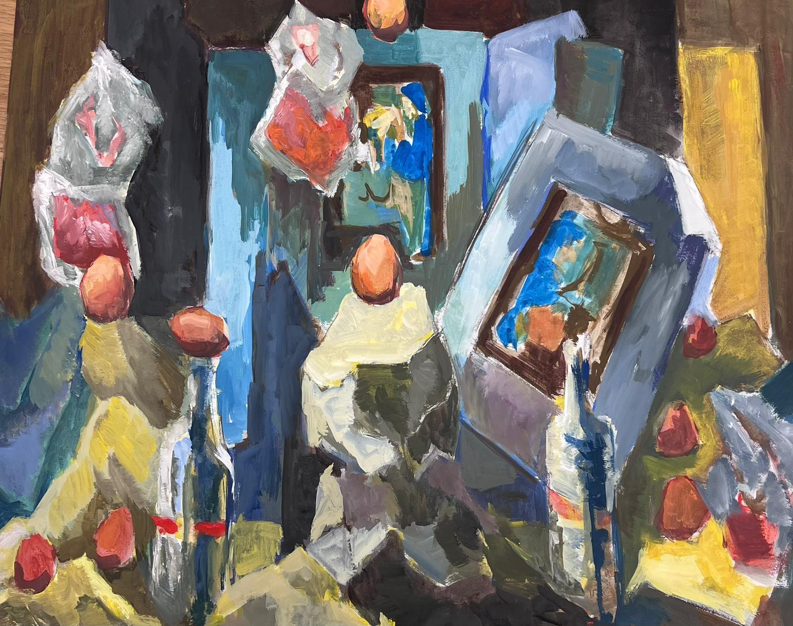French 20th Century Modernist Painting Still Life Eggs and Bottle Objects For Sale 2