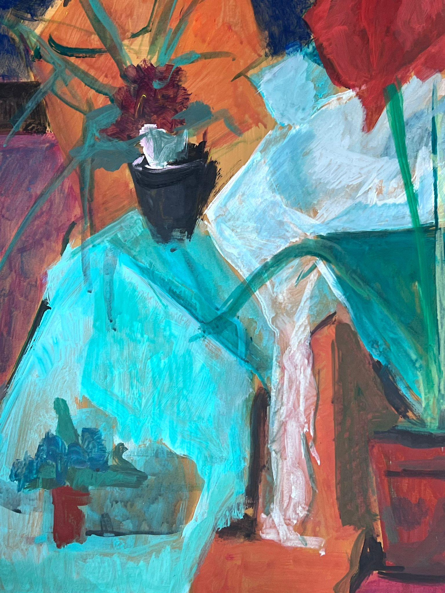 Französisches modernistisches Gemälde des 20. Jahrhunderts, Große rote Pflanze in Vase, Stillleben – Painting von Guy Nicod