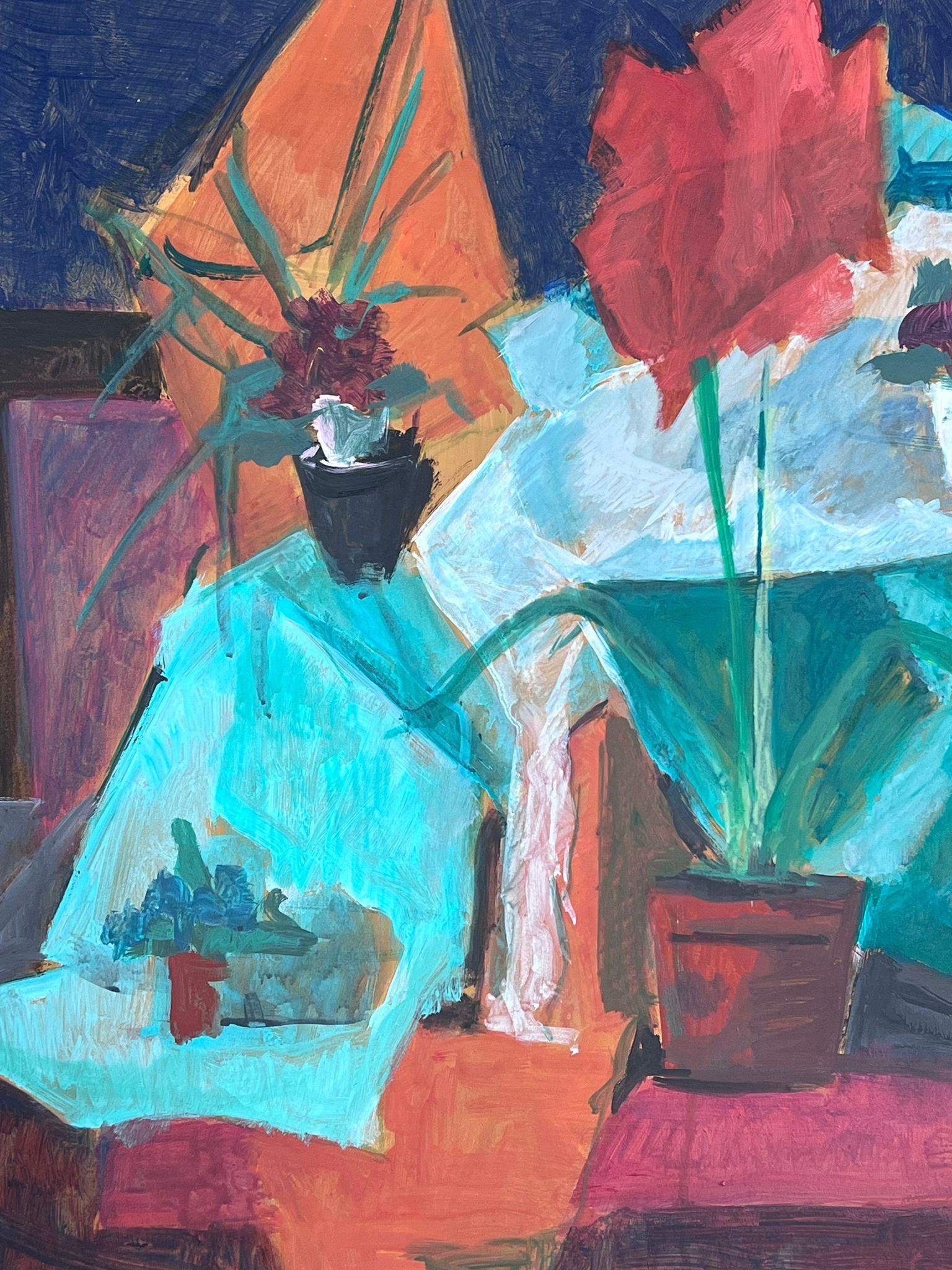 Französisches modernistisches Gemälde des 20. Jahrhunderts, Große rote Pflanze in Vase, Stillleben (Moderne), Painting, von Guy Nicod