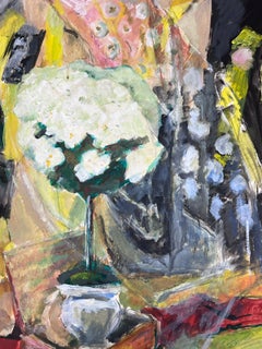 Peinture moderniste française du 20e siècle Nature morte à la grande plante blanche dans un vase