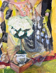 Peinture moderniste française du 20e siècle Nature morte à la grande plante blanche dans un vase