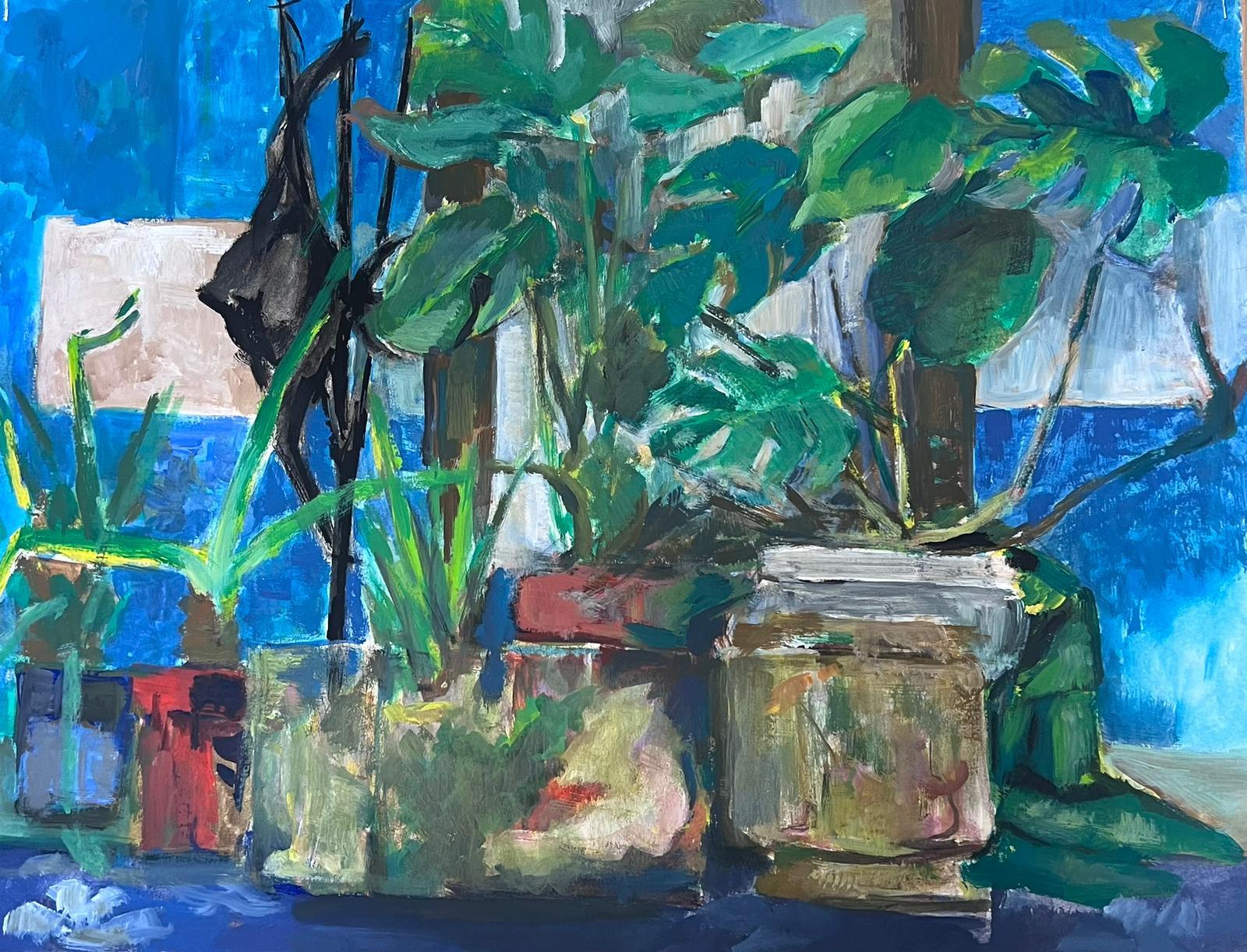 Guy Nicod Still-Life Painting - French 20th Century Monstera Deliciosa and Aloe Vera Plants Still Life