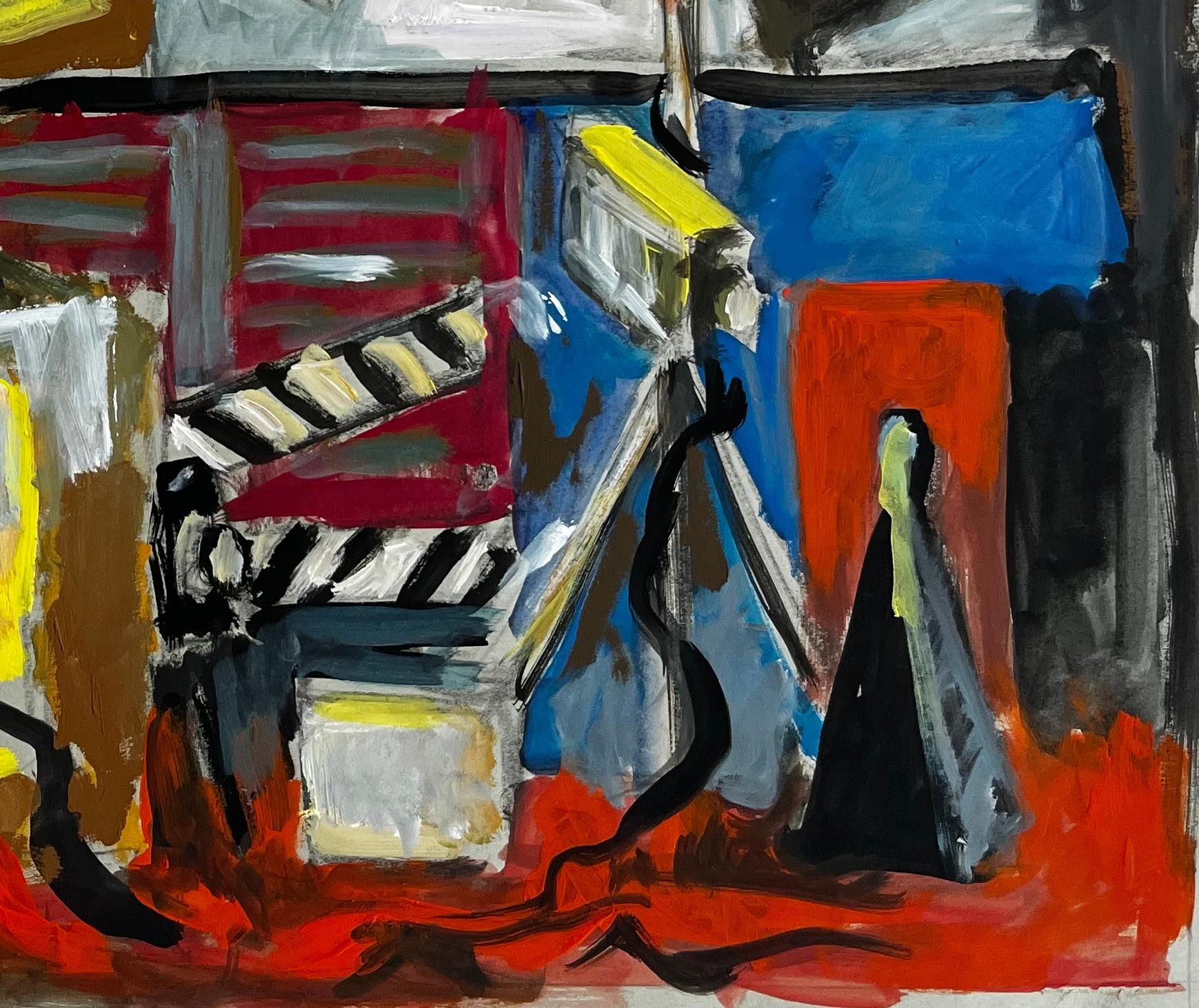 French Modernist Abstract Studio Still Life with Lamp Tripod and Clapperboard - Black Abstract Painting by Guy Nicod