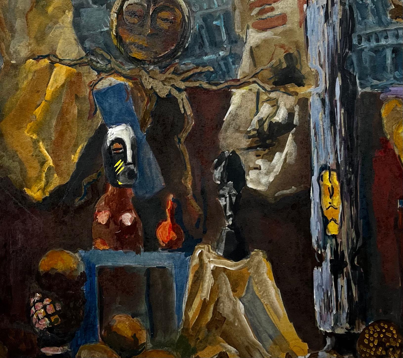 Nature morte moderniste française avec masques africains et formes sculpturales en vente 2