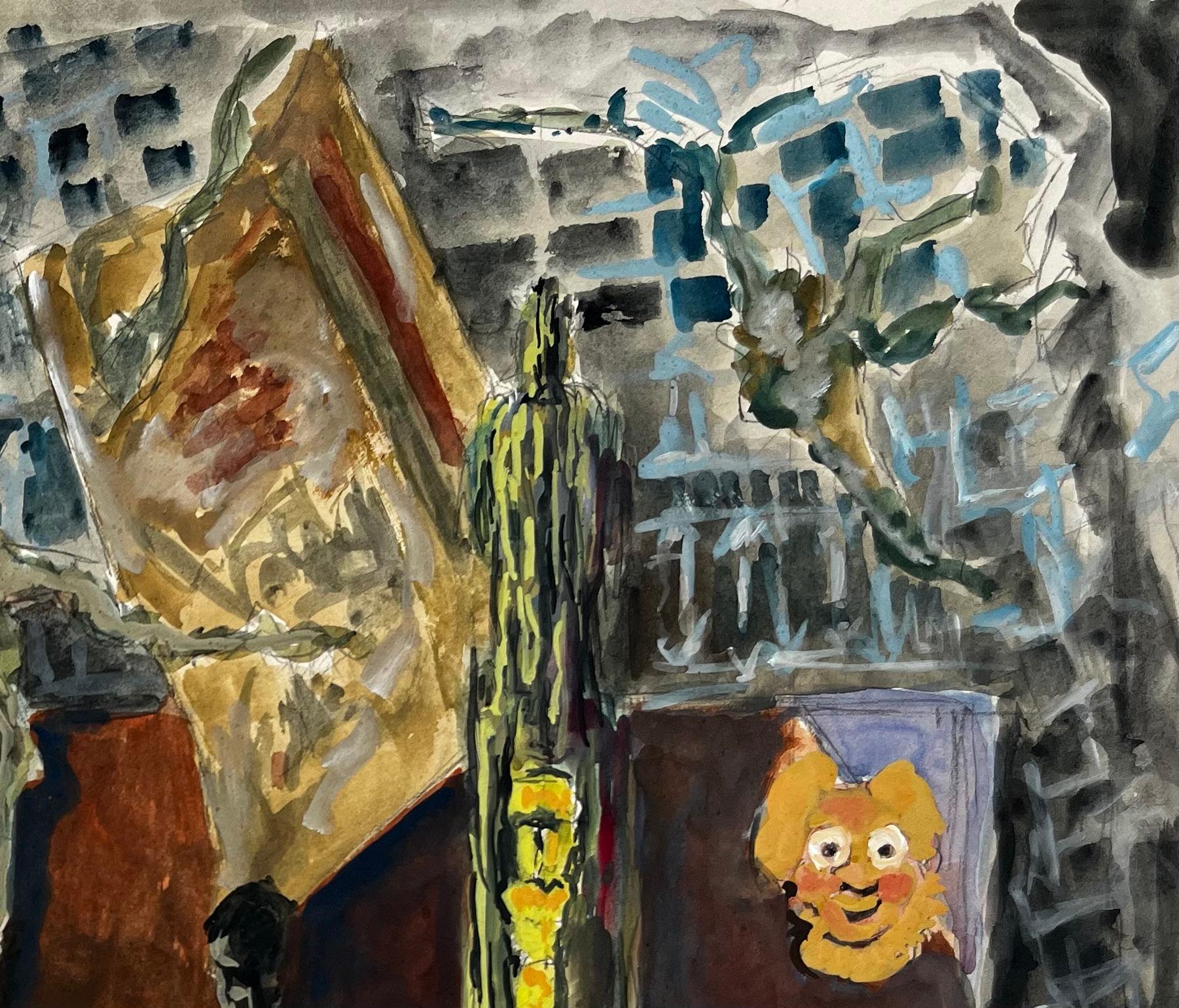 French Modernist Still Life with Masks Figures and Draped Fabrics For Sale 3
