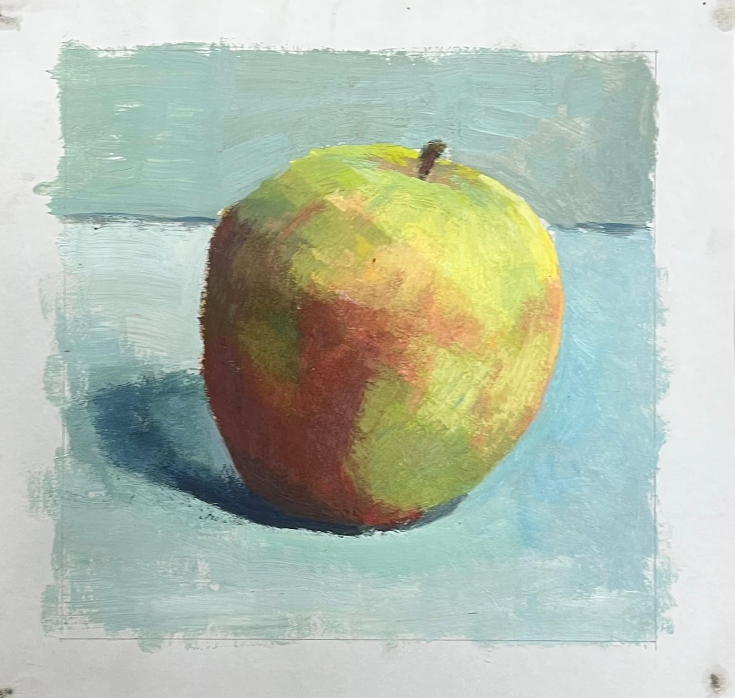 French Oil Simple Still Life Painting of an Apple - Gray Still-Life Painting by Guy Nicod
