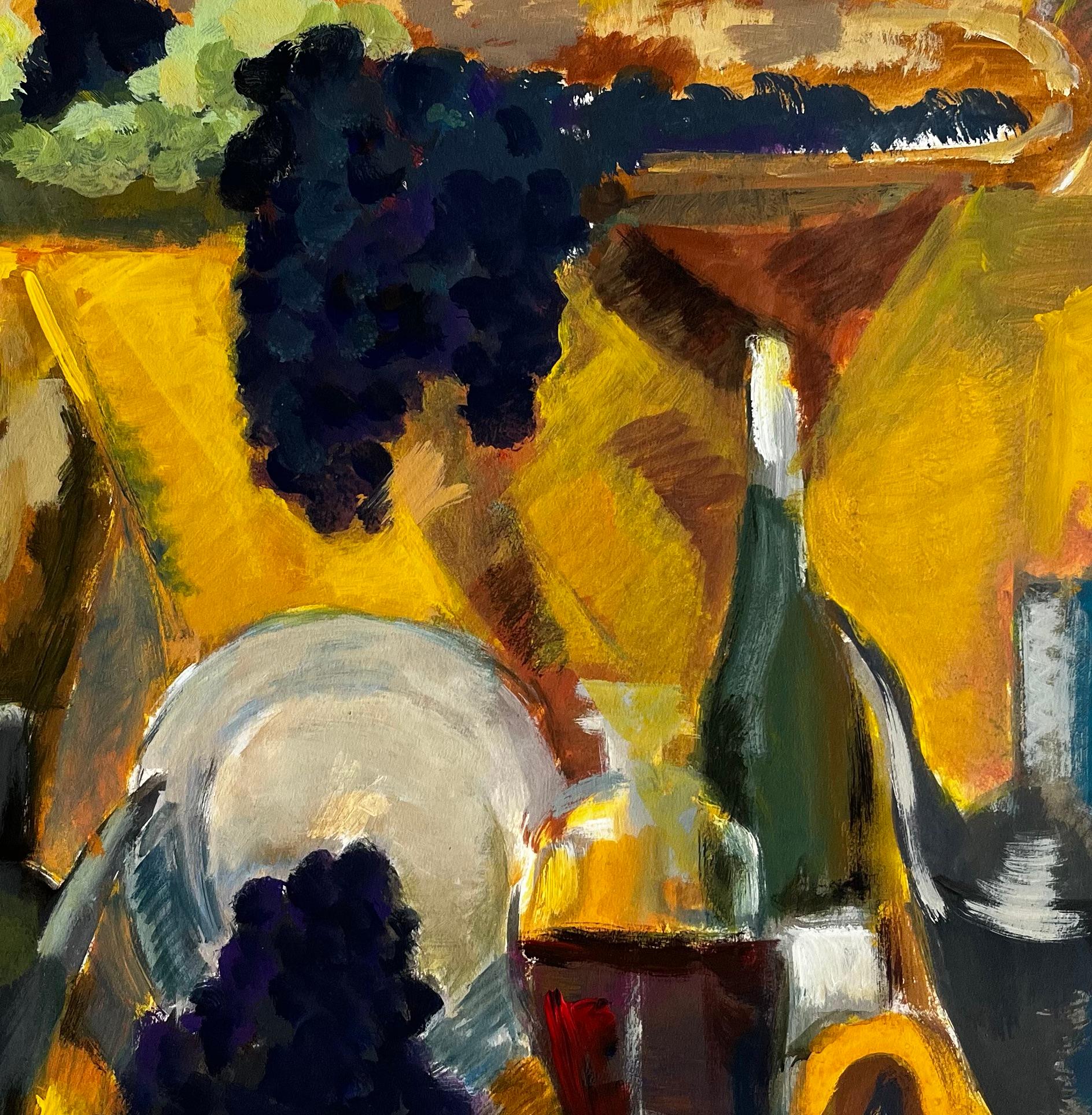 Grapes Wine Bottles Long Serving Platter and Jug Golden Drapery Modernist Piece en vente 2