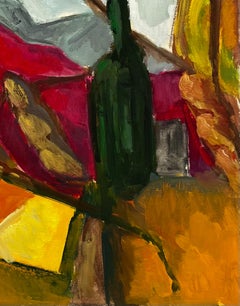 Green Bottle Abstract Draped Fabrics Bold Colour Modernist Still Life French Art