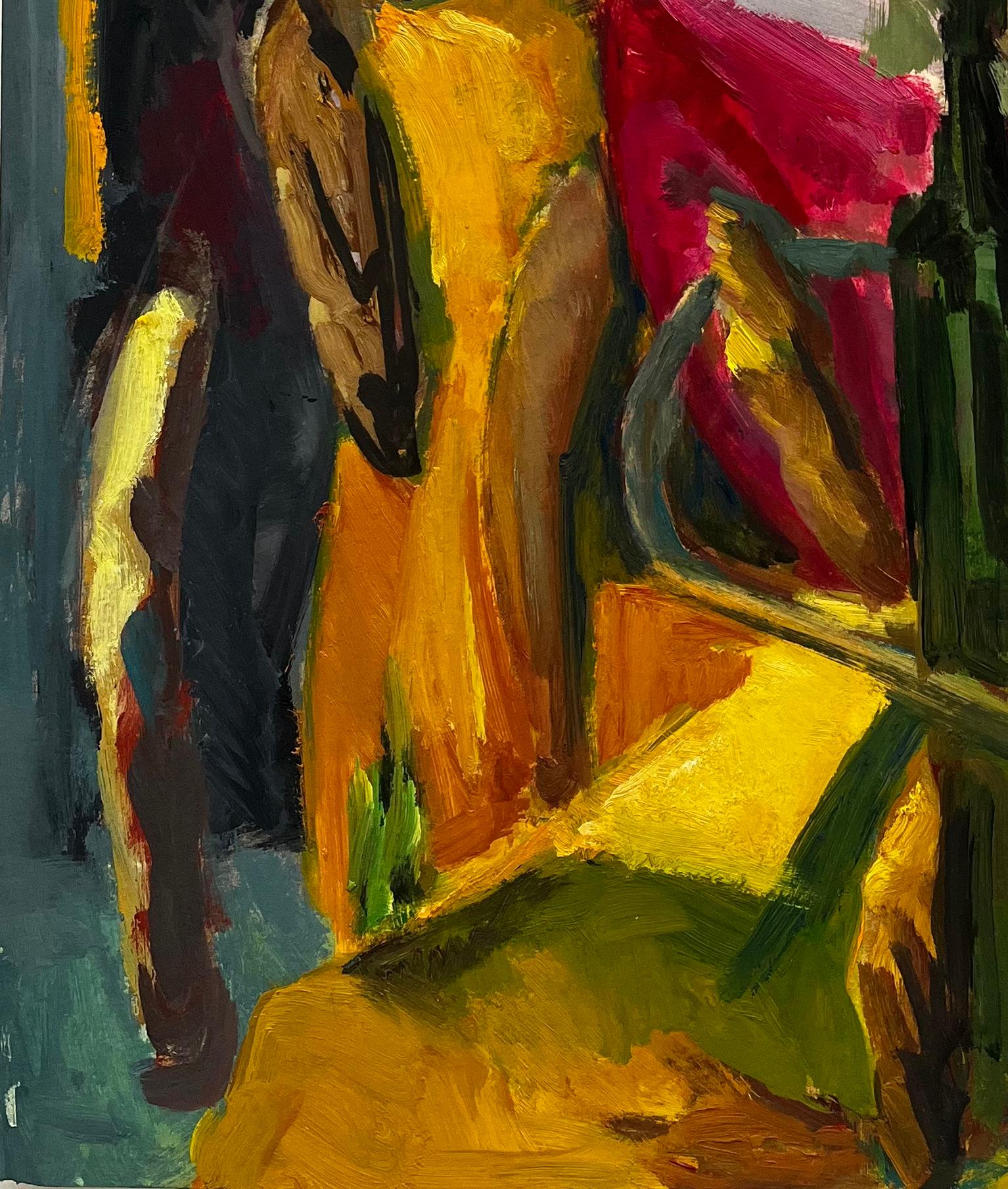 Bouteille Verte Looping Corde Tissus drapés et Jaune Rouge Formes Modernistes Françaises en vente 1