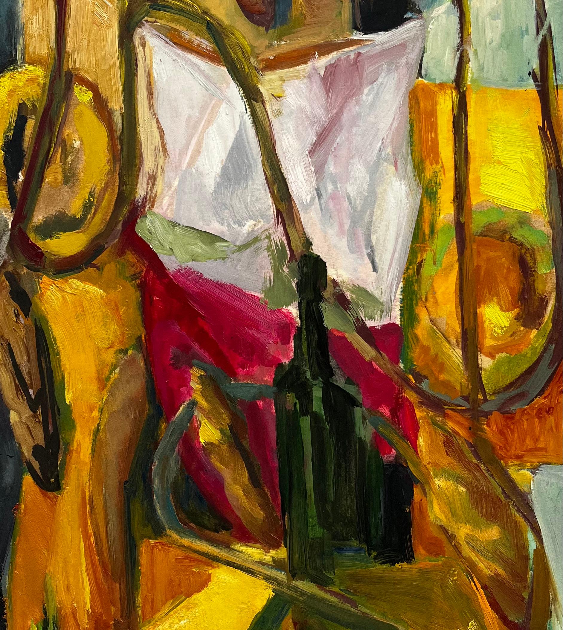 Bouteille Verte Looping Corde Tissus drapés et Jaune Rouge Formes Modernistes Françaises en vente 2