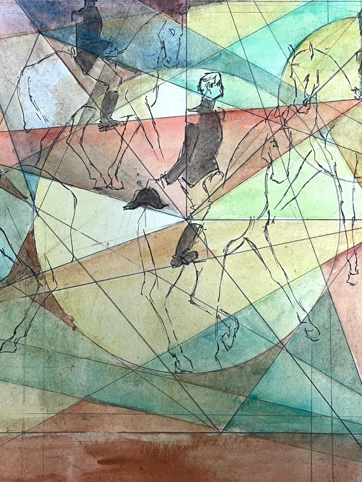 Horse Riders In Geometric Abstract French 20th Century Painting For Sale 1