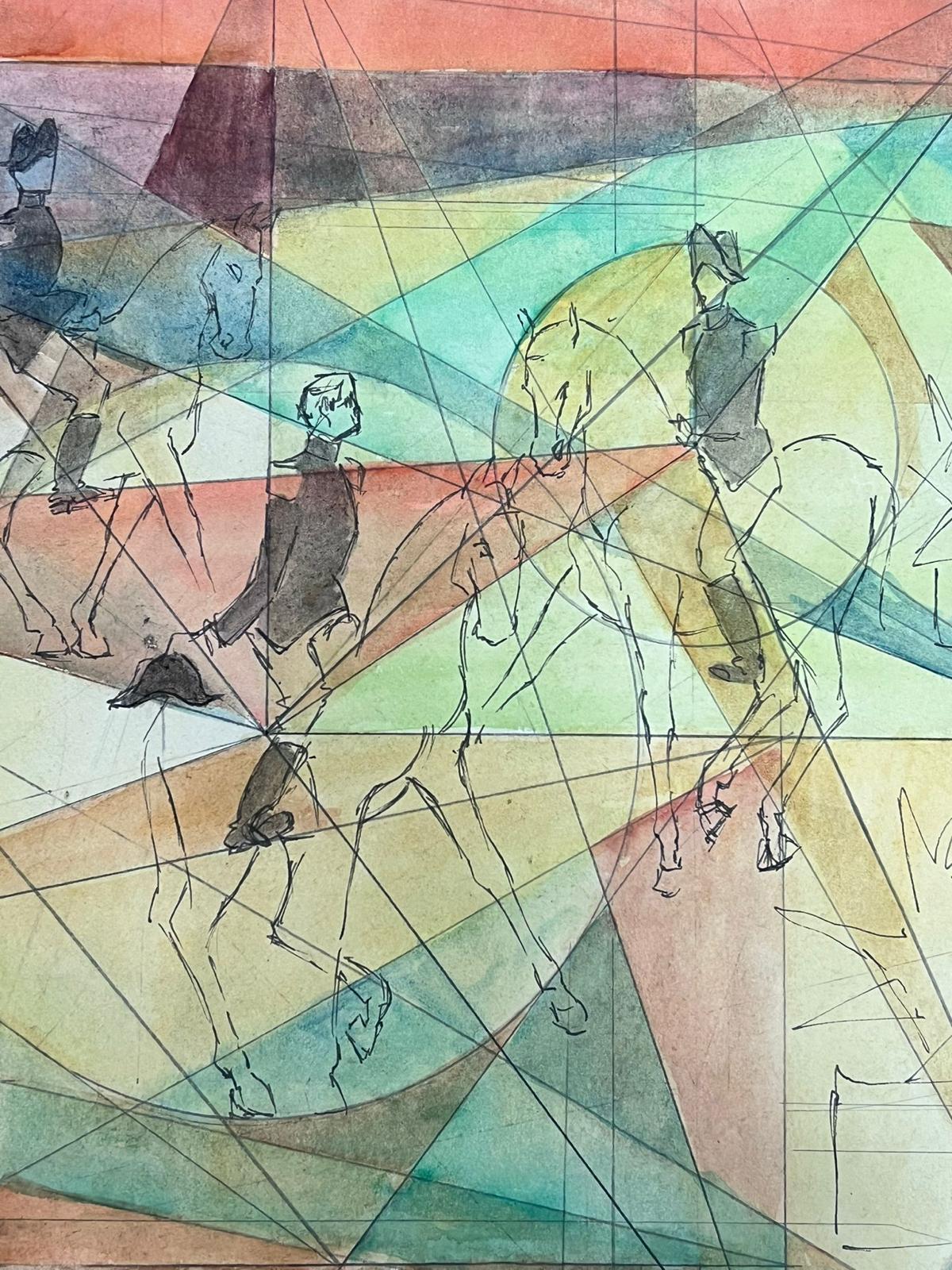 Horse Riders In Geometric Abstract French 20th Century Painting For Sale 3
