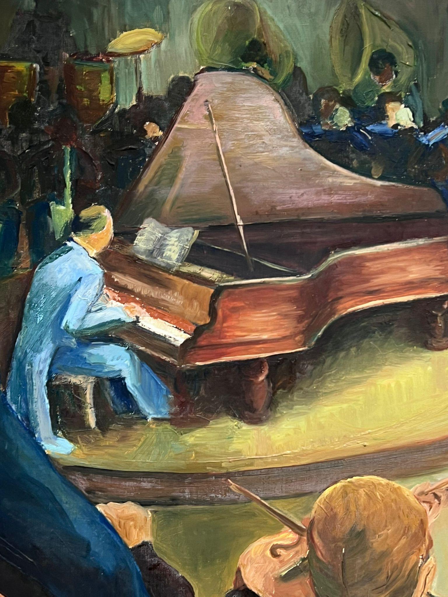 Grande huile française signée du 20e siècle Scène de concert d'orchestre de musique classique - Moderne Painting par Guy Nicod