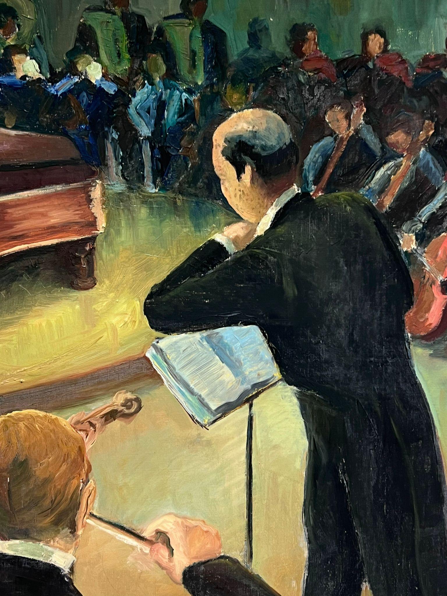 Grande huile française signée du 20e siècle Scène de concert d'orchestre de musique classique en vente 1