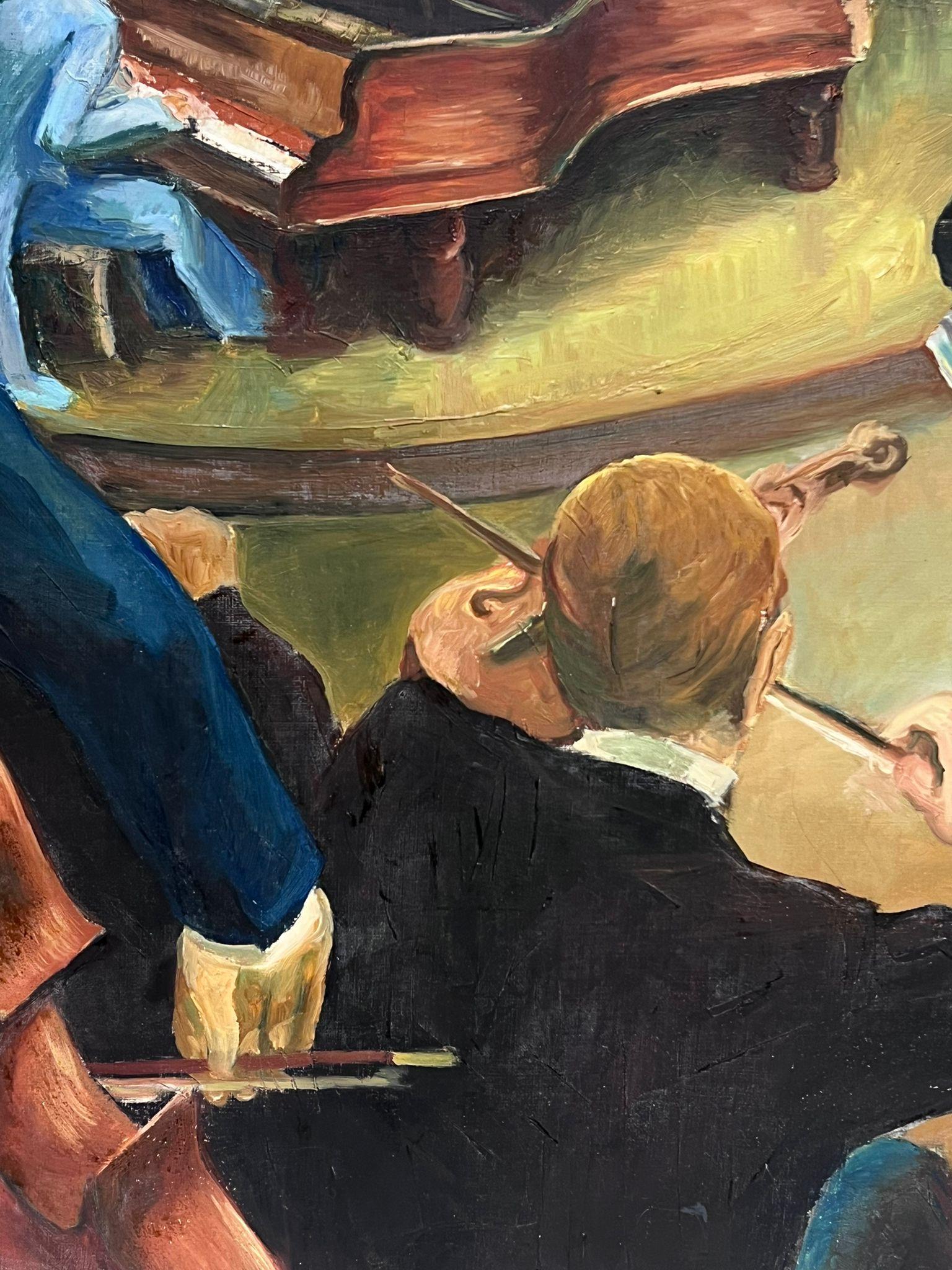 Grande huile française signée du 20e siècle Scène de concert d'orchestre de musique classique en vente 2