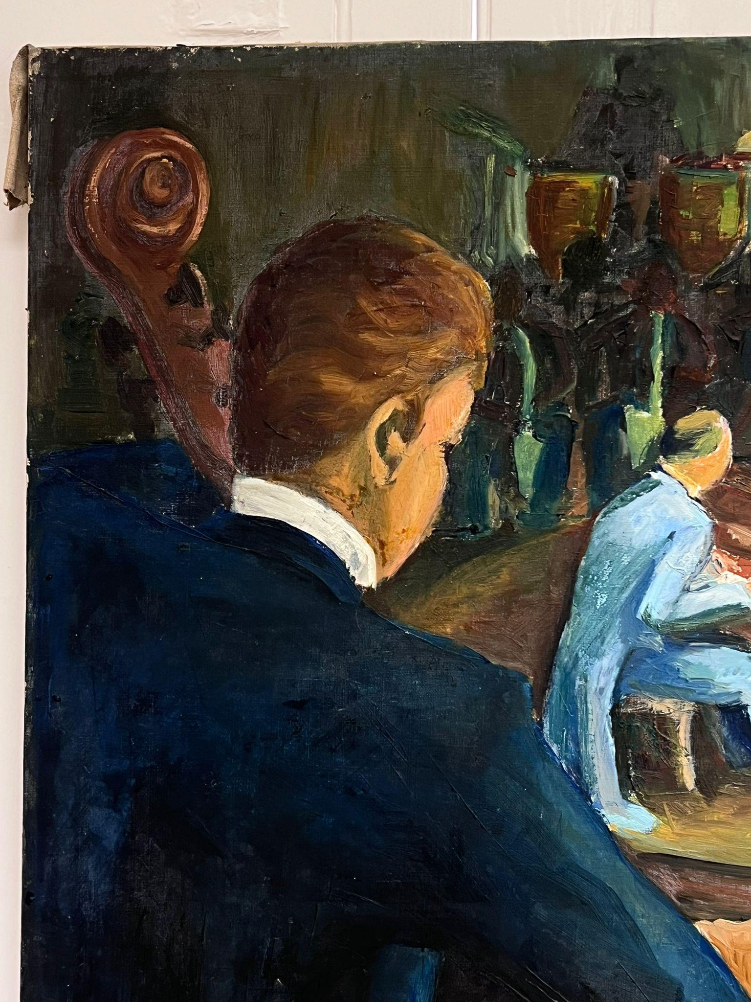 Grande huile française signée du 20e siècle Scène de concert d'orchestre de musique classique en vente 3