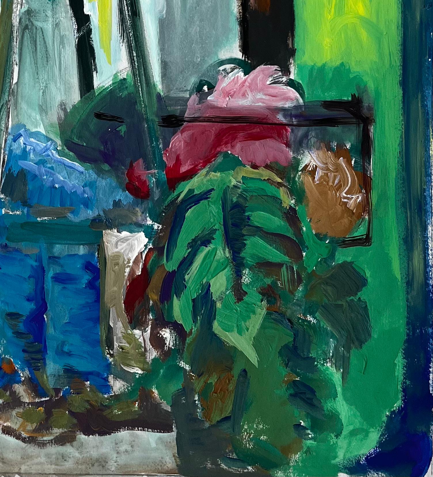 Titre : Nature morte d'intérieur avec bocal à poisson et plantes d'intérieur Gouache moderniste française
Guy Nicod (français 1923 - 2021) 
Gouache sur papier d'artiste, non encadrée
Taille : 22.75 x 19.25 pouces (hauteur x largeur)
Provenance :