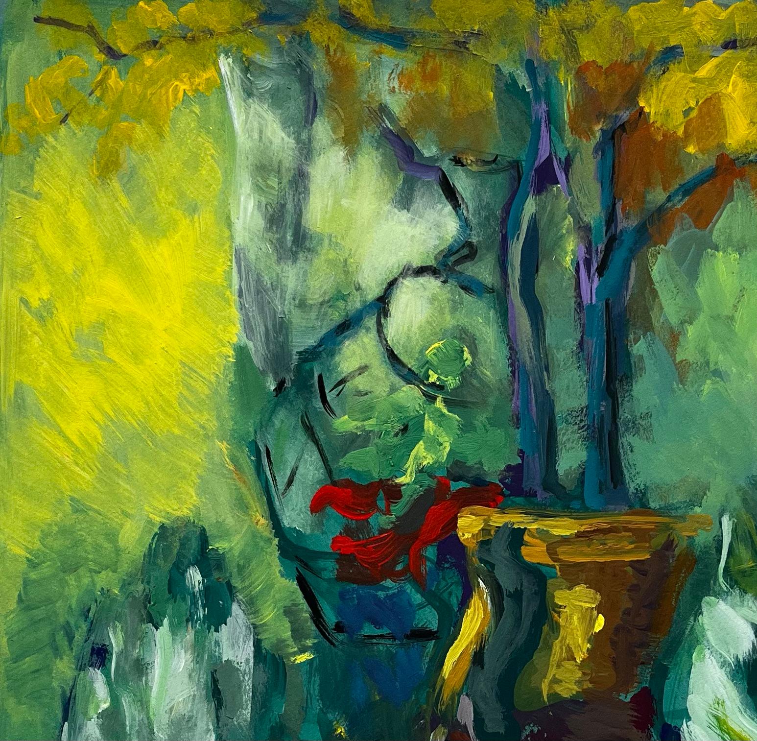 Nature morte moderniste française luxuriante avec bouteilles de citron et feuilles de chou en vente 2