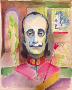 Male Wacky Artist Portrait Swirly Moustache French Painting