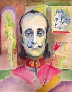 Portrait d'artiste d'homme à la moustache tourbillonnante Peinture française 