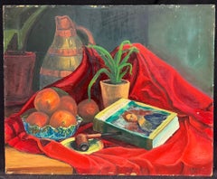 French mid 20th Century 1950 Olio Post-Impressionista Colorato Natura Morta Interna