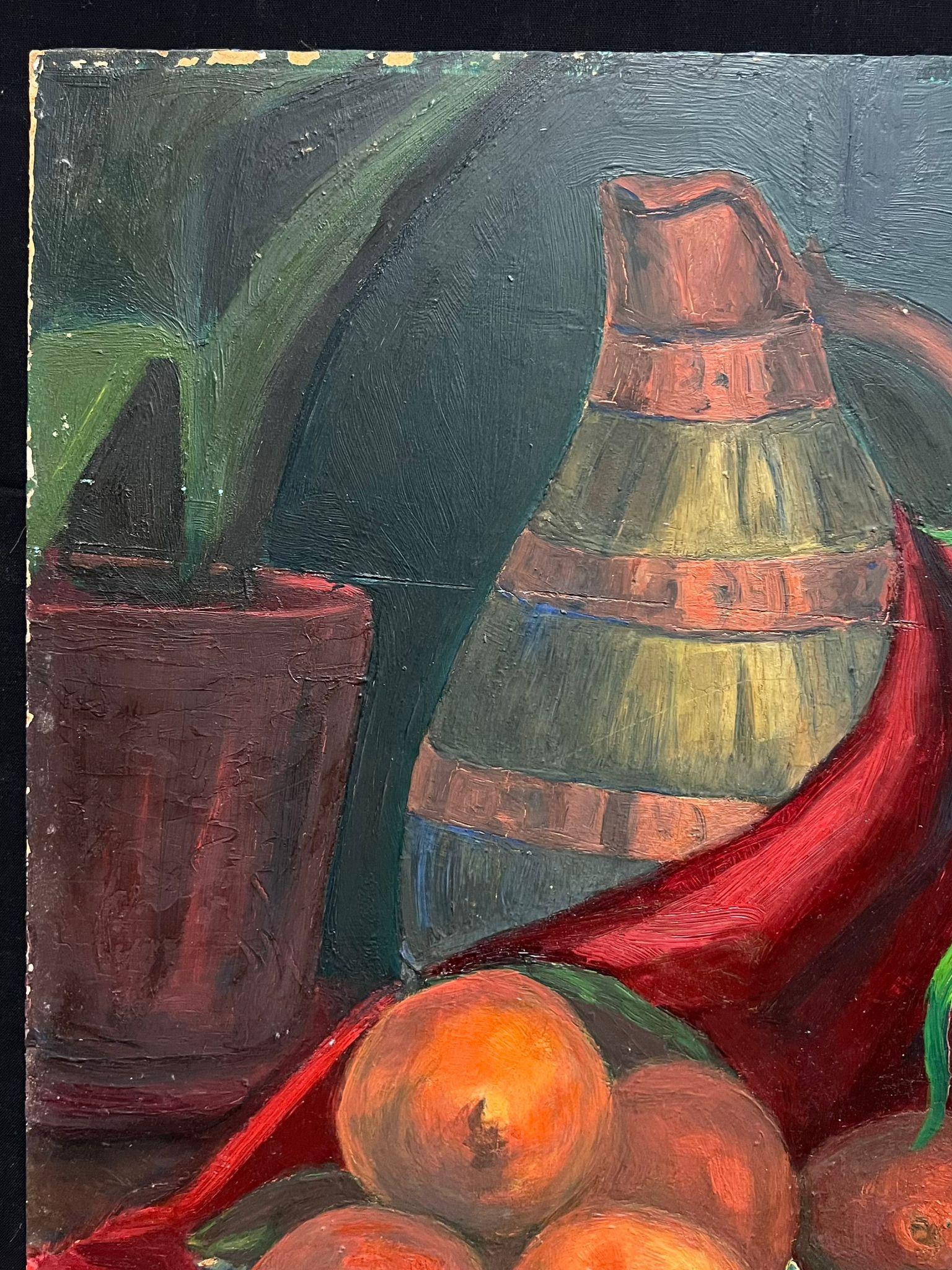 French mid 20th Century 1950 Olio Post-Impressionista Colorato Natura Morta Interna - Portrait Painting Marrone di Guy Nicod