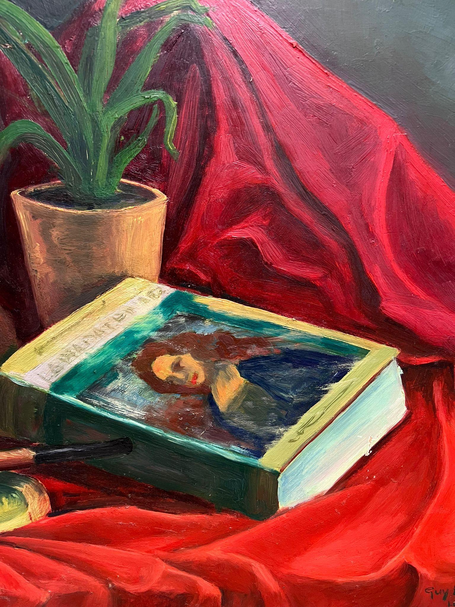 French mid 20th Century 1950 Olio Post-Impressionista Colorato Natura Morta Interna in vendita 1
