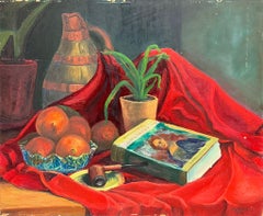Mediados del siglo XX 1950 Óleo francés postimpresionista Colorido bodegón interior