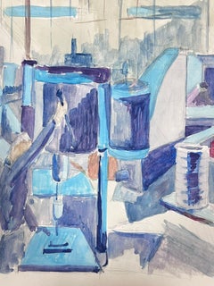 Pittura francese della metà del XX secolo Figure che lavorano in fabbrica Post Impressionista