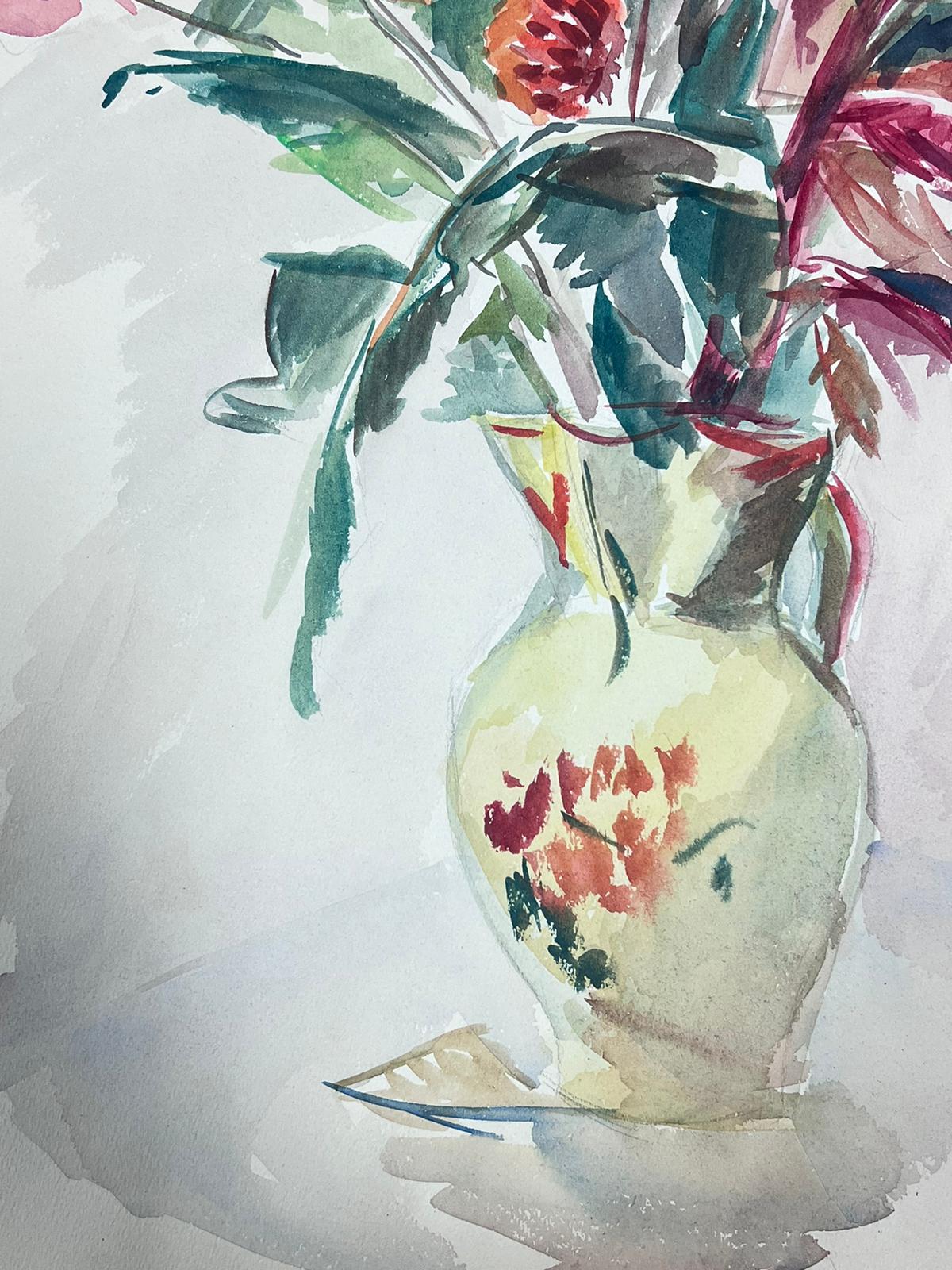 Französische Vase aus der Mitte des 20. Jahrhunderts, Gemälde Rosa Pflanzgefäße und Früchte in China (Moderne), Art, von Guy Nicod