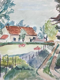 Französisches postimpressionistisches Gemälde der Mitte des 20. Jahrhunderts, Küsten Cottage Track