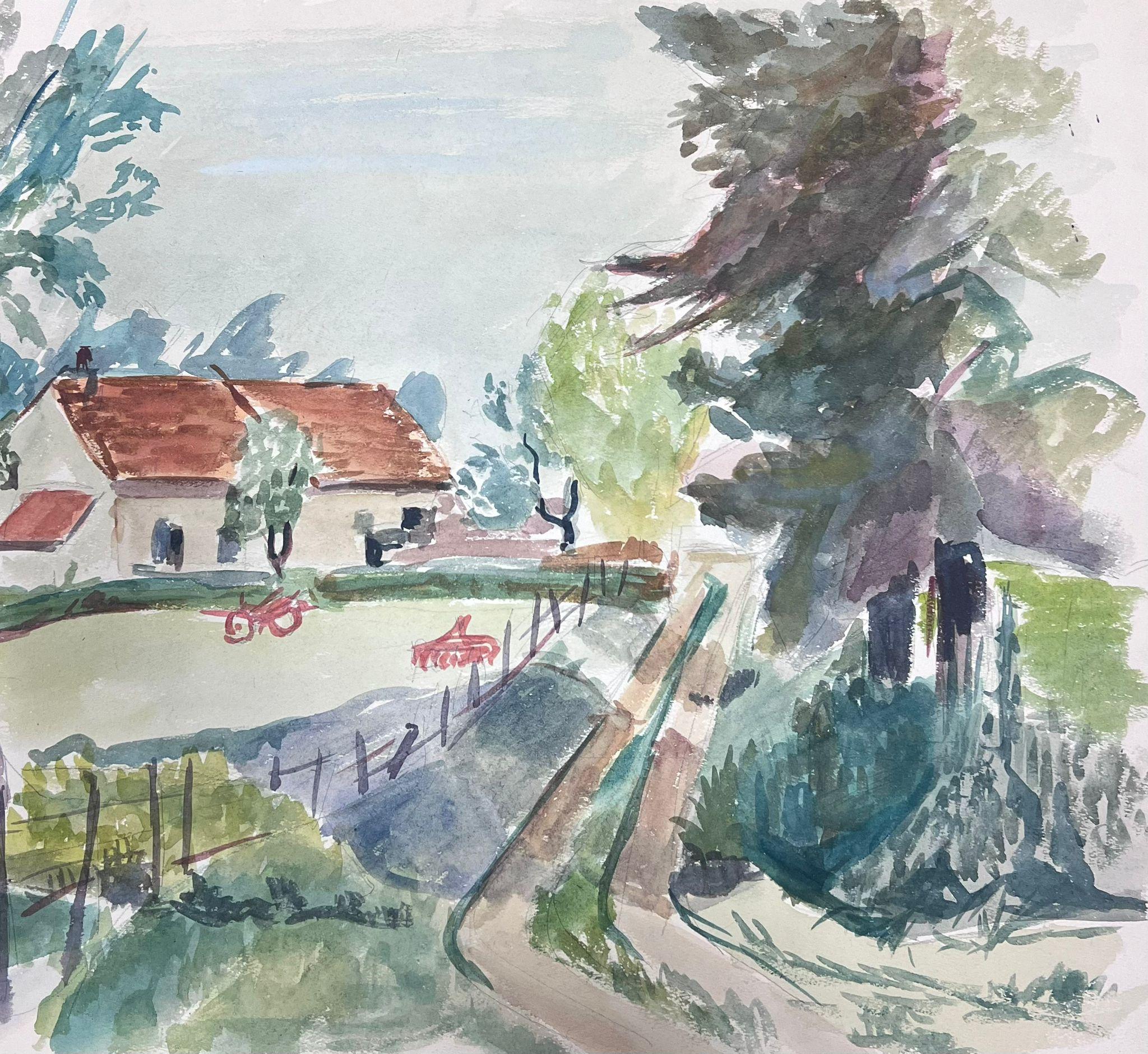 Guy Nicod Landscape Art - Mid 20th Century French Post Impressionist Painting Coastal Cottage Track