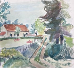 Mid 20th Century French Post Impressionist Painting Coastal Cottage Track