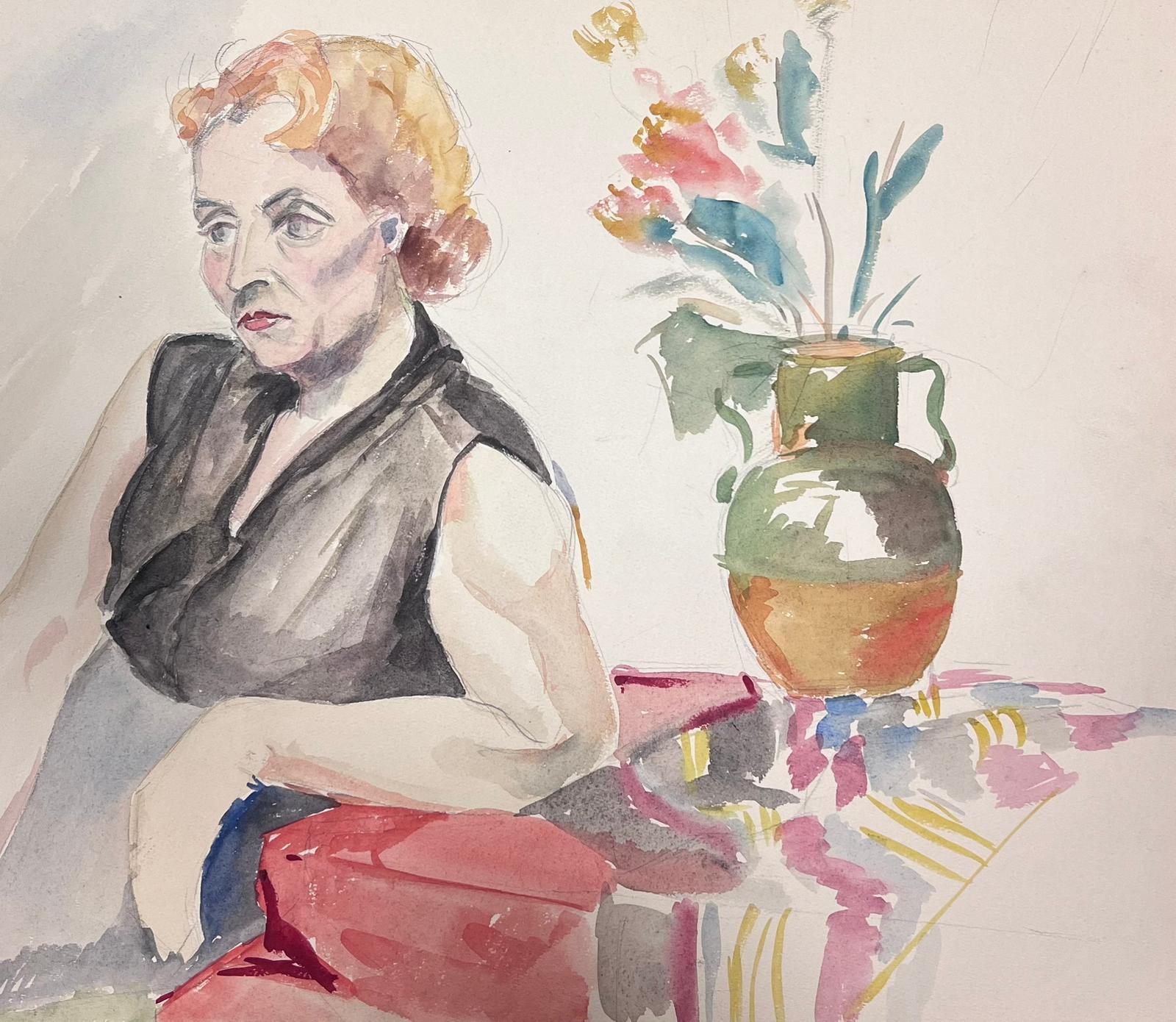 Lady in Interior
by Guy Nicod
(French 1923 - 2021)
watercolour on artist paper, unframed
stamped verso
painting : 15 x 16.75 inches
provenance: artists estate, France
condition: very good and sound condition