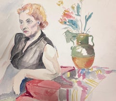 Peinture post-impressionniste française du milieu du 20e siècle, Lady in Interior & Flowers